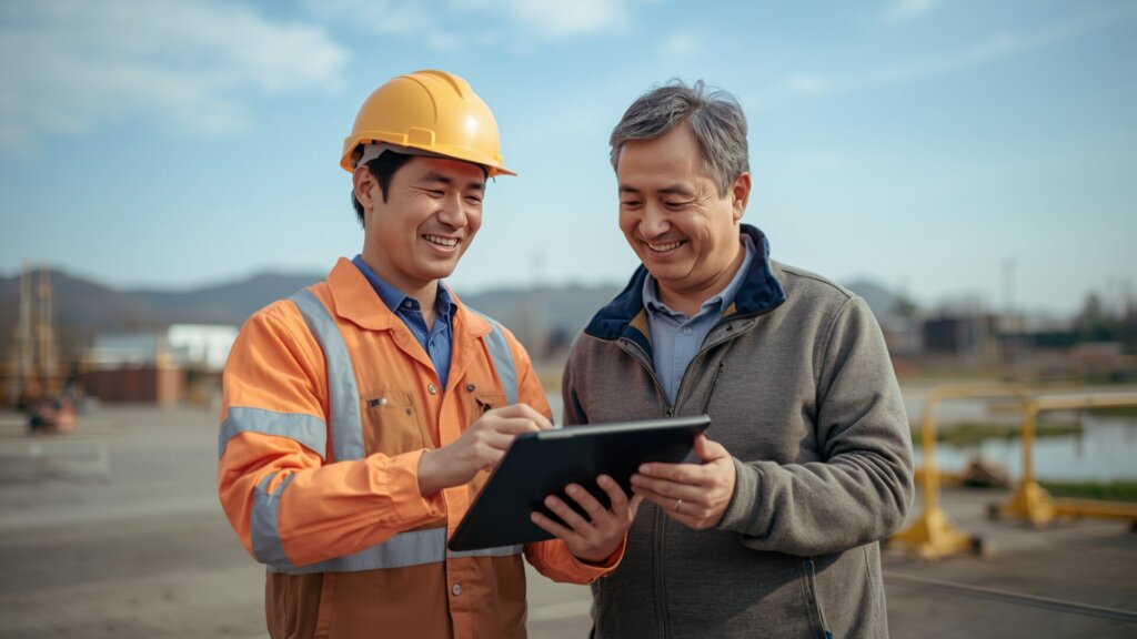 建設業 打ち合わせ 見積もり 笑顔 職人