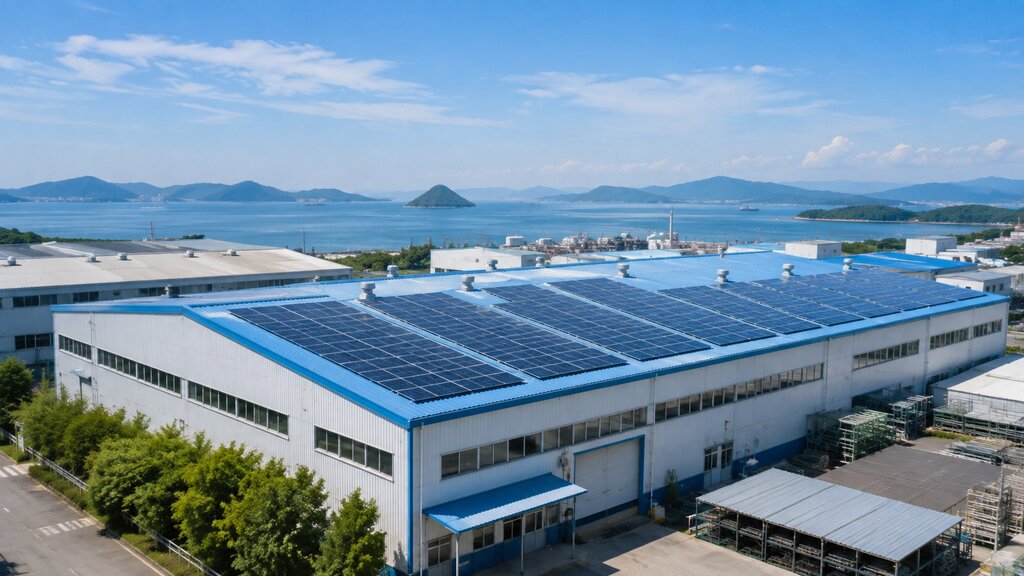 太陽光パネルを設置した工場の屋根
