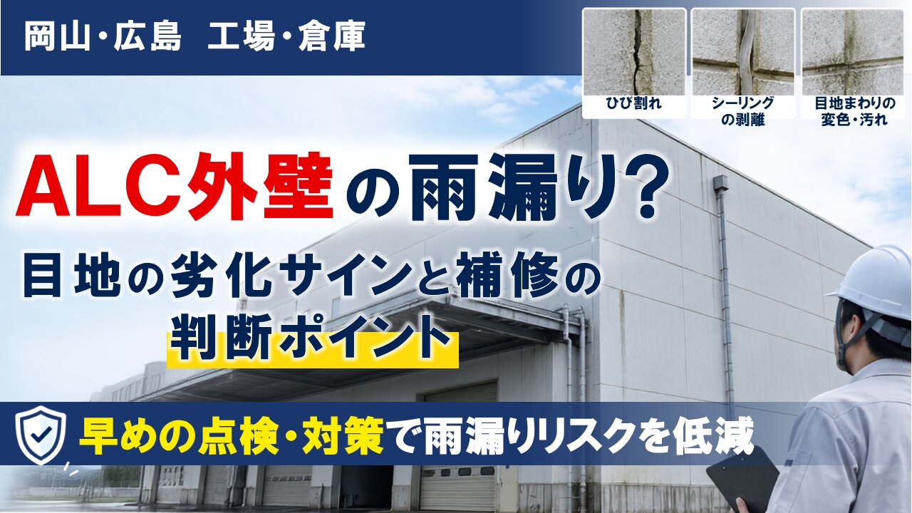 工場・倉庫のALC外壁から雨漏り?目地の劣化サインと補修の判断ポイント【岡山・広島】