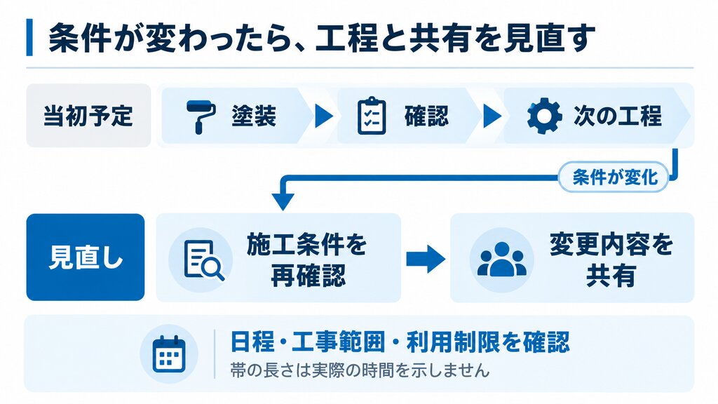 当初の工事予定から施工条件の再確認と変更内容の共有へ見直す図
